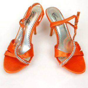 Camille La Vie Orange Strappy High Heel Shoes Sz 6